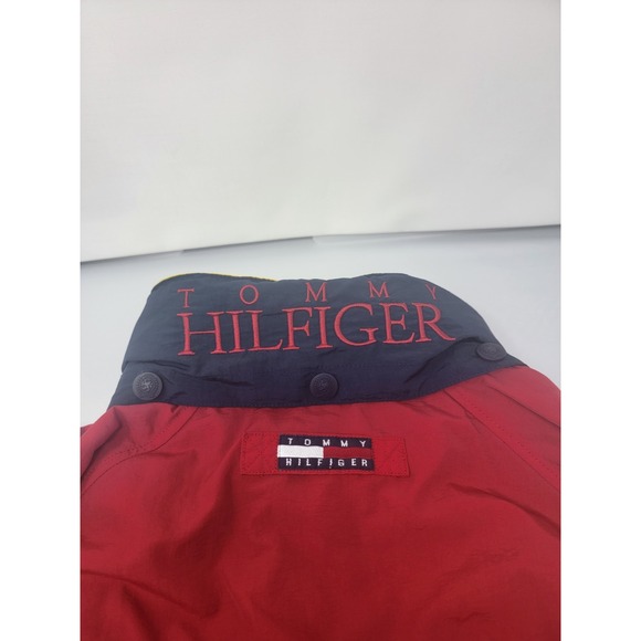 Vintage 90's Tommy Hilfiger Hooded Jacket Red Blue Men's Size XL Spellout Hooded - Picture 10 of 15